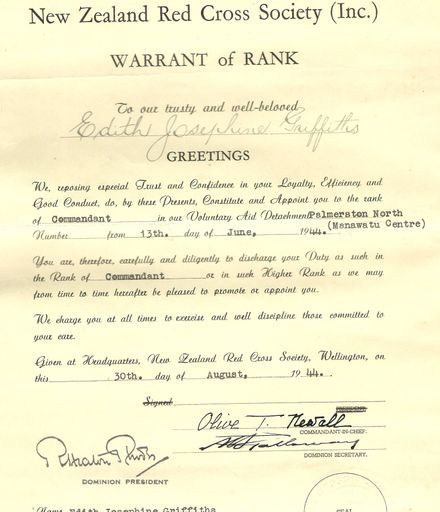 Red Cross Warrant of Rank.