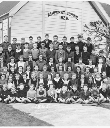 Ashhurst School, whole of school group photograph, 1945