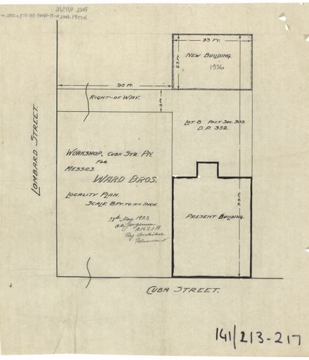Architectural Plans for Ward Bros, corner of Cuba Street & Lombard Street