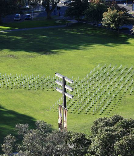 ANZAC Day 2015 - Overhead View of memorial crosses in The Square