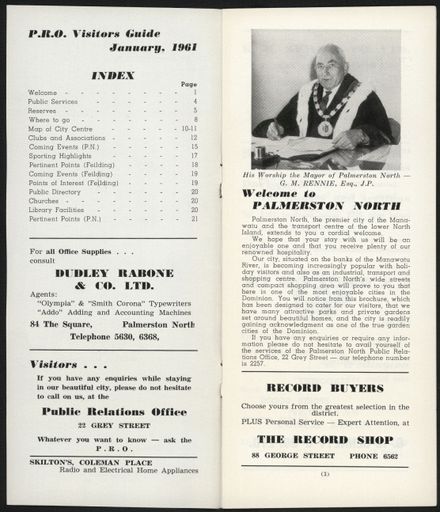 Visitors Guide Palmerston North and Feilding: January 1961 - 2