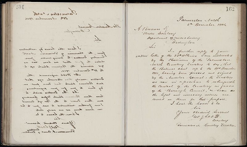 Outwards Correspondence of the Palmerston North Cemetery Trustees, 1898 -1902 189