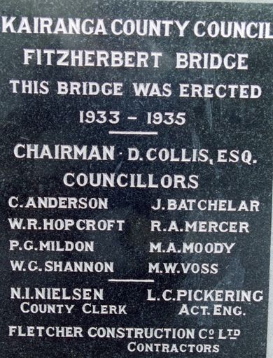 Fitzherbert Bridge plaque