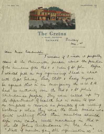 Correspondence: Letter to Charlotte Warburton regarding the authority of the W.W.S.A.