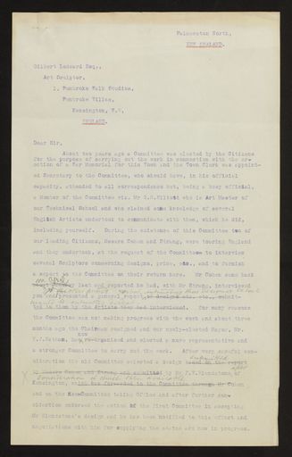 Correspondence regarding design of memorial, PN & Districts Soldiers' Memorial Fund, 1923 - Resource cover image