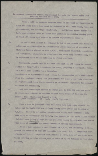 "Rules for keeping Nominal Roll Book" - Wellington Mounted Rifles