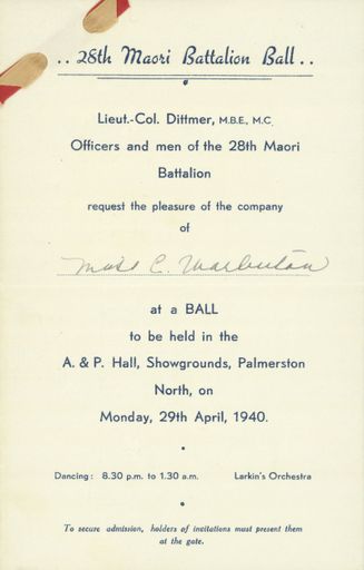 28th Māori Battalion Ball invitation