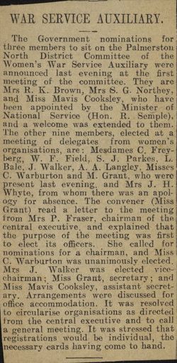 Newspaper Article: War Service Auxiliary government nominations