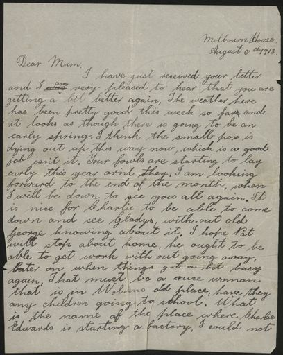 Letter home from Len Argyle