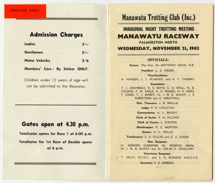 Manawatū Trotting Club programme - 2