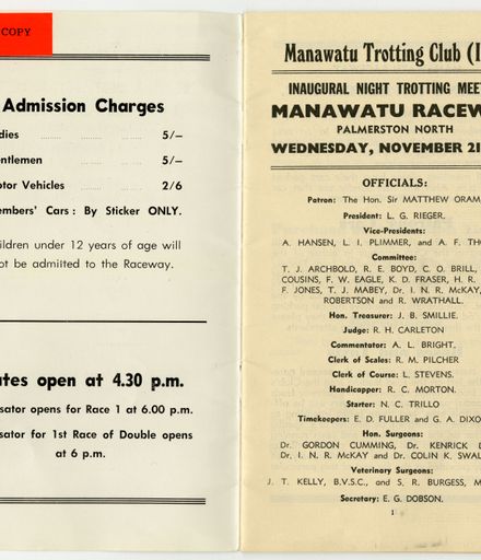 Manawatū Trotting Club programme - 2
