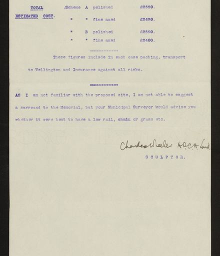 Envelope & Report regarding design of memorial, PN & Districts Soldiers' Memorial Fund, 30 June 1922 12