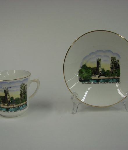 Image 2: Ceramic cup and plate set with painting of The Lakelet in The Square