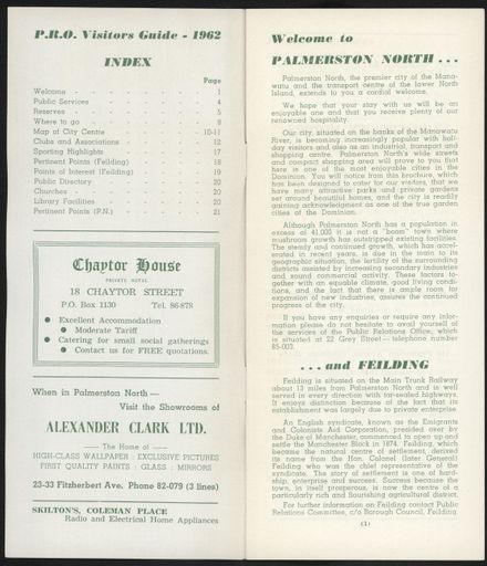 Visitors Guide Palmerston North and Feilding: July-September 1962 - 2