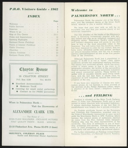 Visitors Guide Palmerston North and Feilding: July-September 1962 - 2