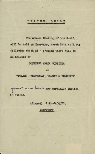 Invitation to Annual Meeting of the United Guild