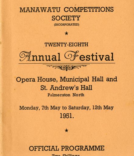 Manawatū Competitions Society, Offical Programme, Twenty-Eighth Annual Festival