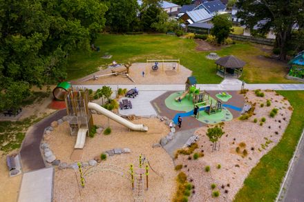 Drone view of Milverton Park play equipment.