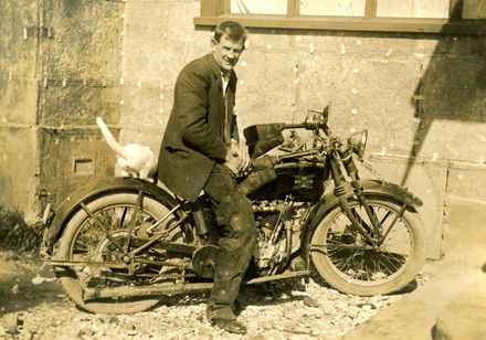 Leslie Davis on his motorbike, Albert Street