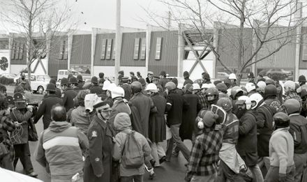 Anti-Apartheid and anti-Tour protest vanguard on match day.