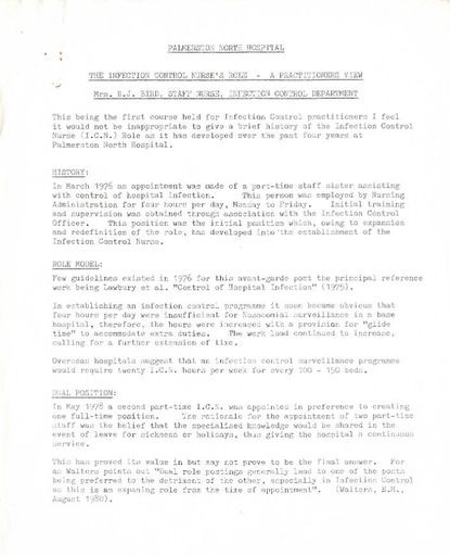 The Infection Control Nurse's Role - A Practitioners View