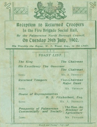 Reception to Returned Troops Toast List