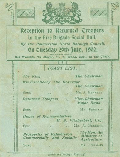 Reception to Returned Troops Toast List