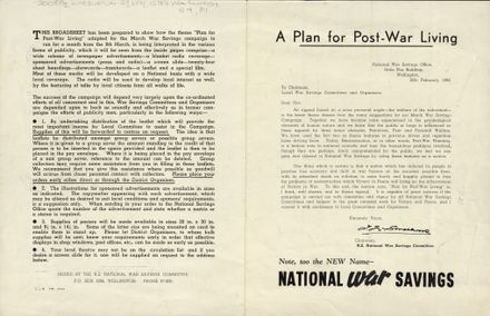 Page 1: 'A Plan for Post War Living' broadsheet