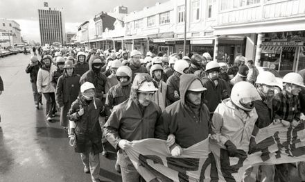 Anti-Apartheid and anti-Tour protest vanguard on match day.