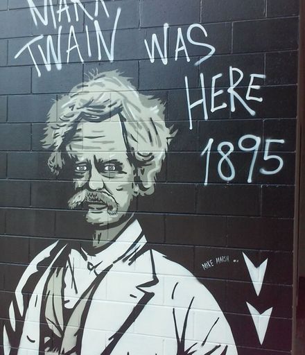 "Mark Twain was Here" Mural on Side of Palmerston North City Council Building