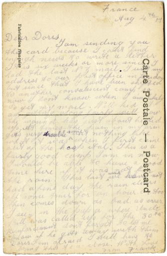 All Kind Thoughts, Embroidered WWI Postcard – reverse