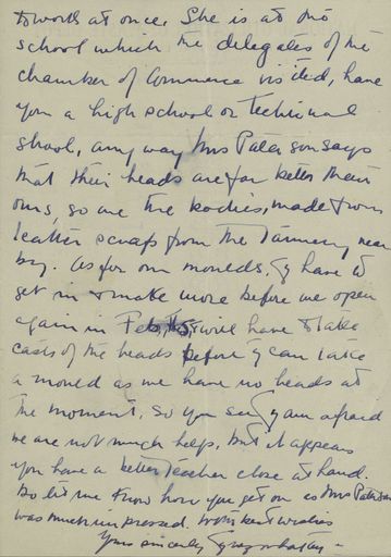 Correspondence: Letter from National Utilization of Waste Depot Papier Machie and Army Clothing Repairs Page 2