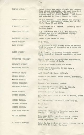 Page 7: Origins of street names of Palmerston North