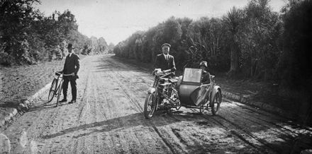 Cycle and motor bike with sidecar on Victoria Drive, Victoria Esplanade