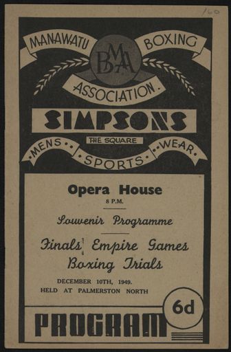 Manawatu Boxing Association Empire Games Boxing Trials Souvenir Programme - Resource cover image