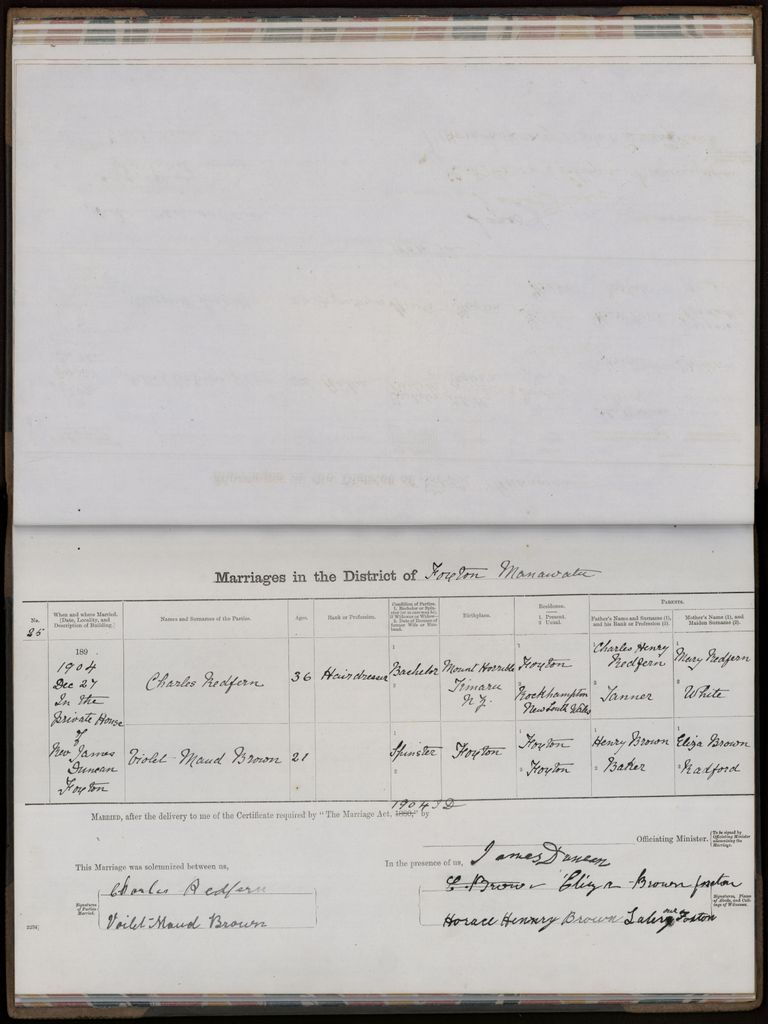 Marriage register 1894 - 1905