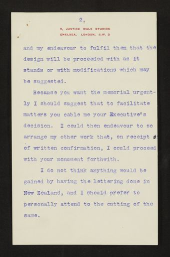 Envelope & Report regarding design of memorial, PN & Districts Soldiers' Memorial Fund, 30 June 1922 4