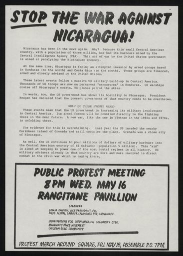 Stop the War Against Nicaragua flyer
