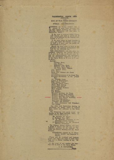 Palmerston North City Council - End of war with Germany - Public celebrations
