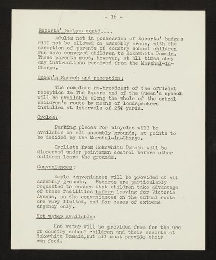Schedule of Instructions and Details of Assembly for School Children for Royal Visit, 1954 17