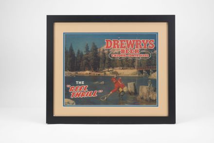 Drewrys "Reel Thrill" Cardboard Sign