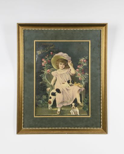 West End Brewing Co. Girl and Puppies Lithograph