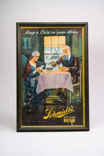 Schmidt's City Club Elderly Couple Cardboard Sign