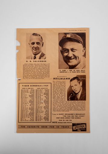 Pfeiffer's Detroit Tigers 1939 Newspaper Ad
