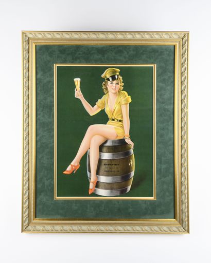Budweiser Woman on Barrel Sign
