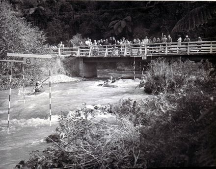 Canoeing / Kayaking event on river below Mangaore Powerhouse, c.1973