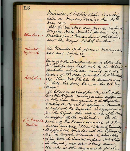 Minutes of Council Meeting - 20 May 1907