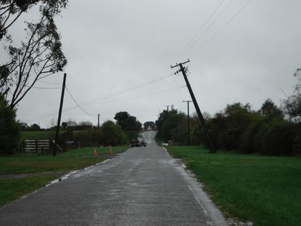 Power pole leaning at Muhunoa East Road.