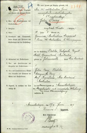 John PERRY death certificate