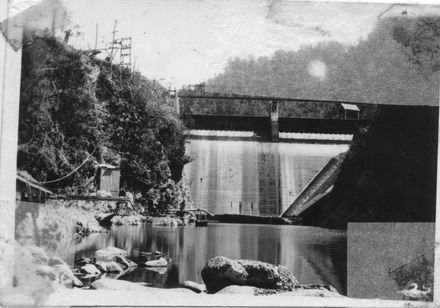 Closer view from downstream of No.2 Dam, Mangahao, 1936